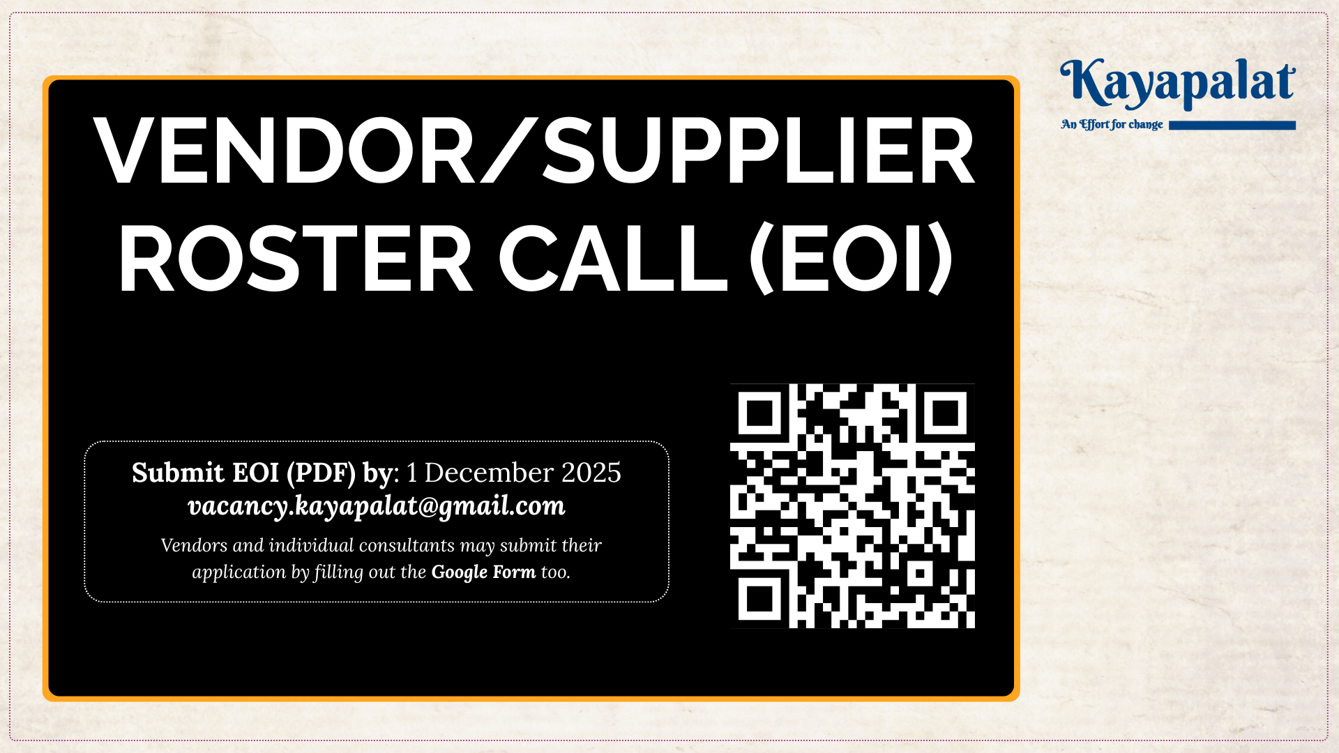 “Expression of Interest” (EoI) for Vendors/Suppliers Enlistment in Roster